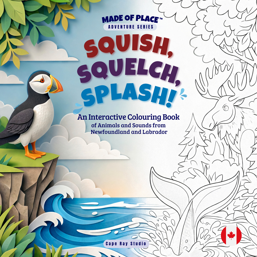 Squish, Squelch, Splash! An Interactive Colouring Book of Animals and Sounds from Newfoundland and Labrador (Paperback)